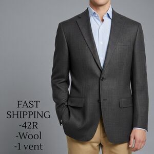 RALPH LAUREN Men’s Blazer Sport Coat 2-Button Jacket 42R Brown Wool Windowpane
